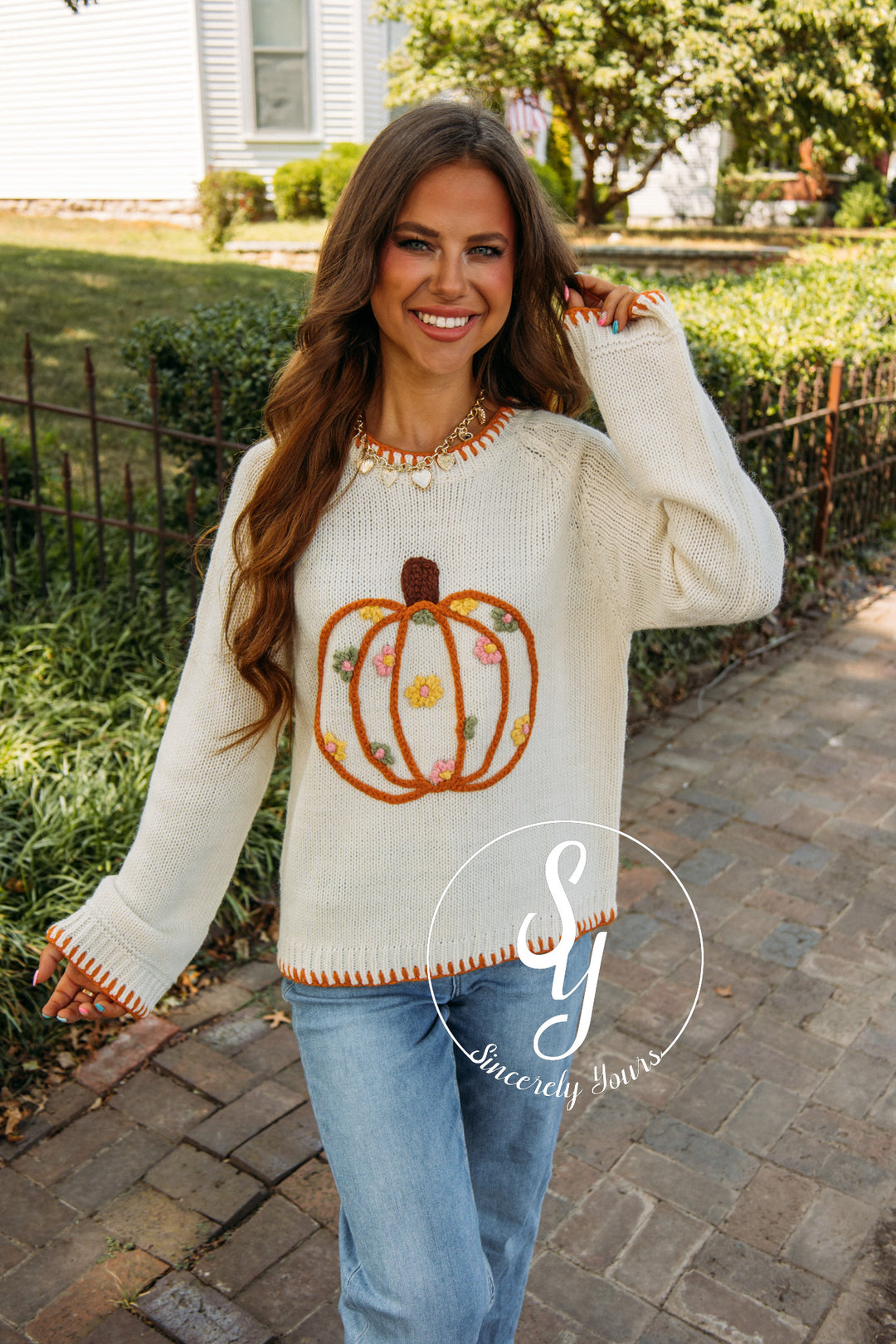 Pumpkin Flower Sweater- Ivory
