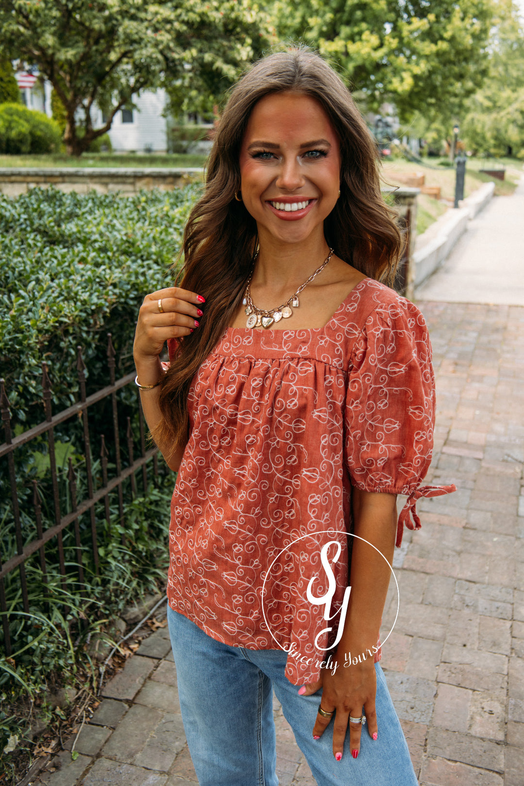 Dreamy Floral Blouse- Rust