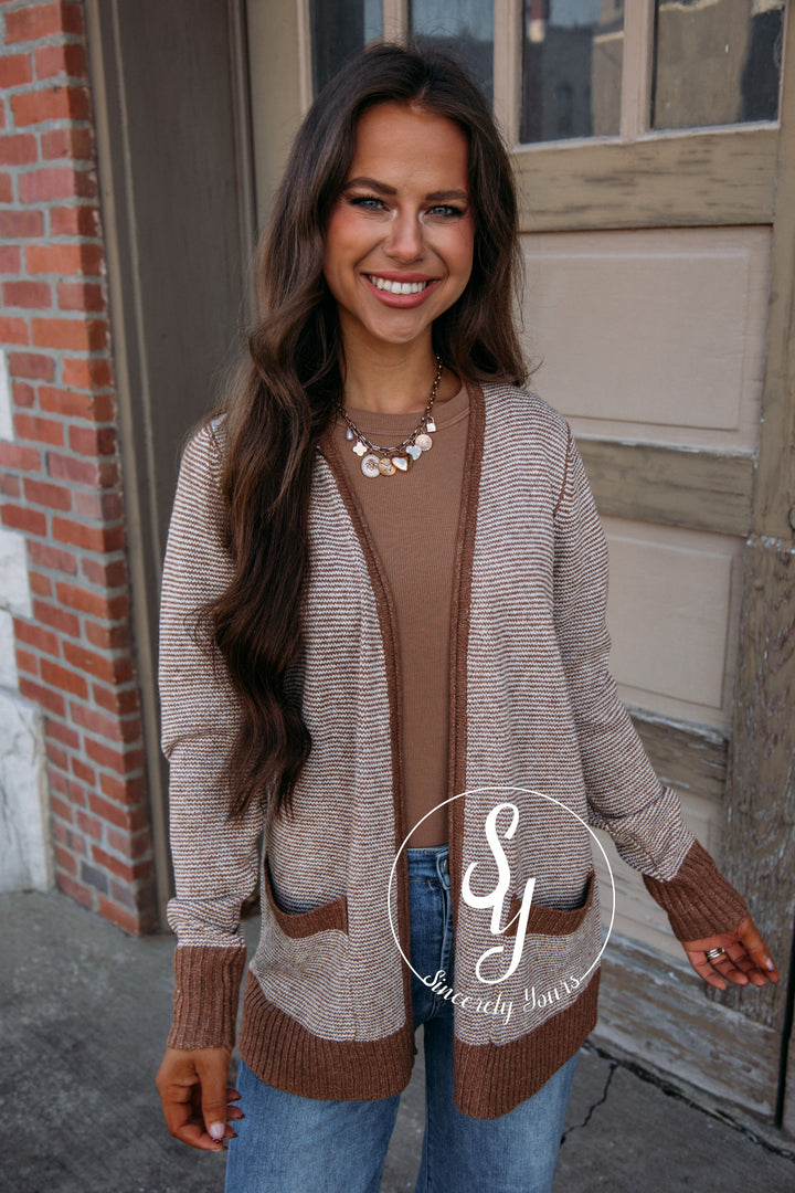 Noel Striped Cardigan-Camel