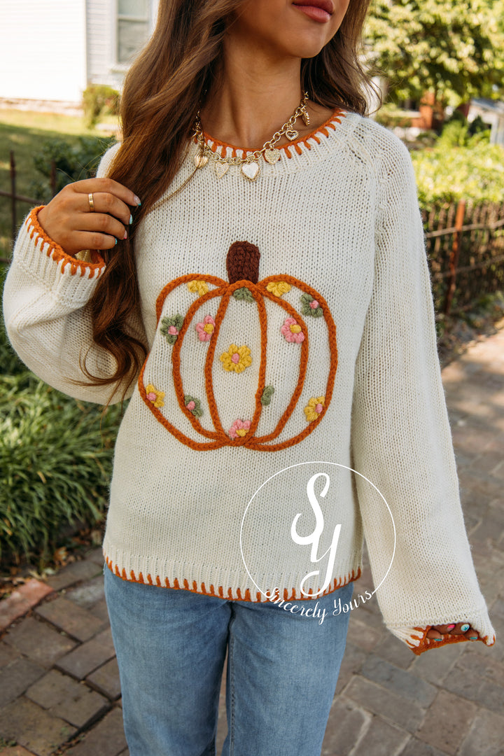 Pumpkin Flower Sweater- Ivory