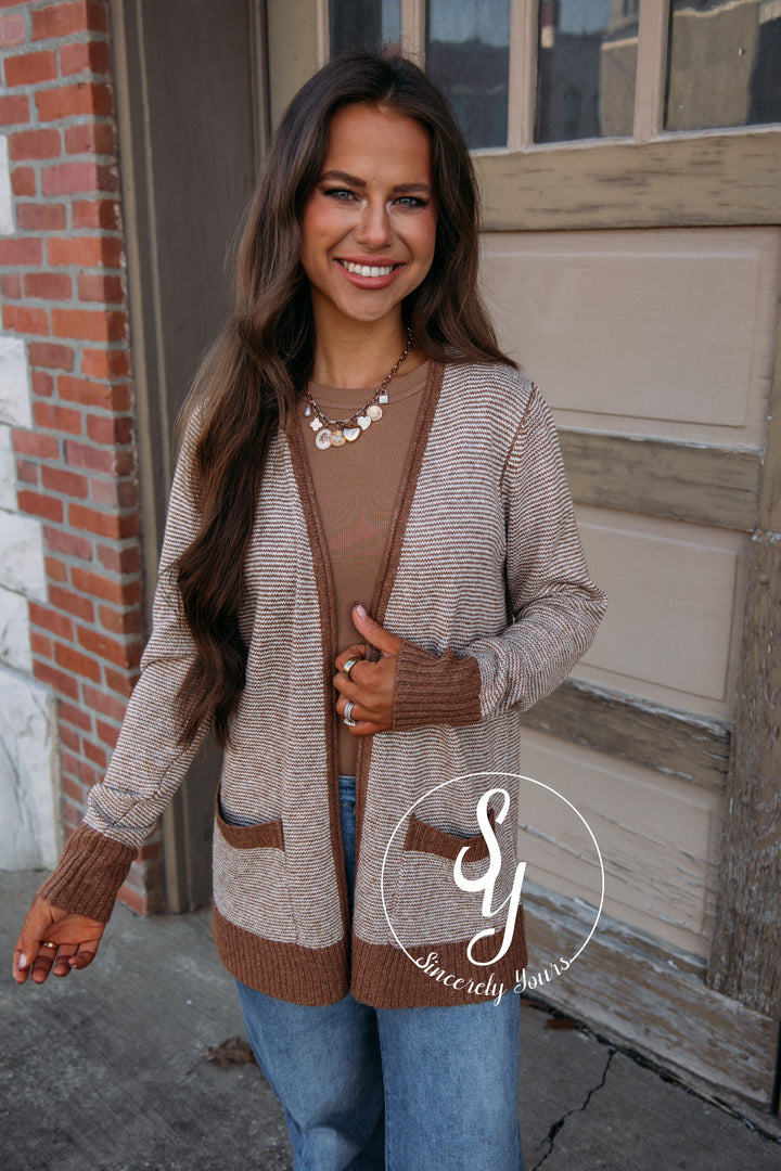 Noel Striped Cardigan-Camel