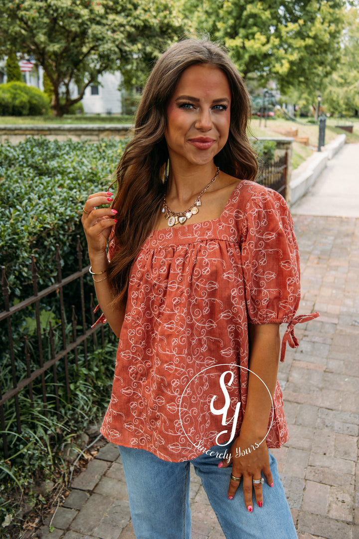 Dreamy Floral Blouse- Rust