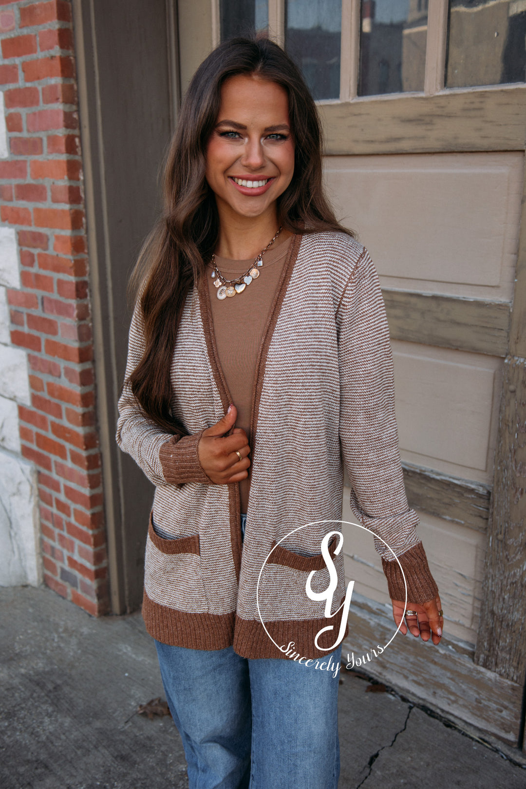 Noel Striped Cardigan-Camel