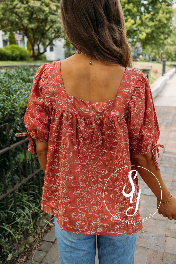 Dreamy Floral Blouse- Rust