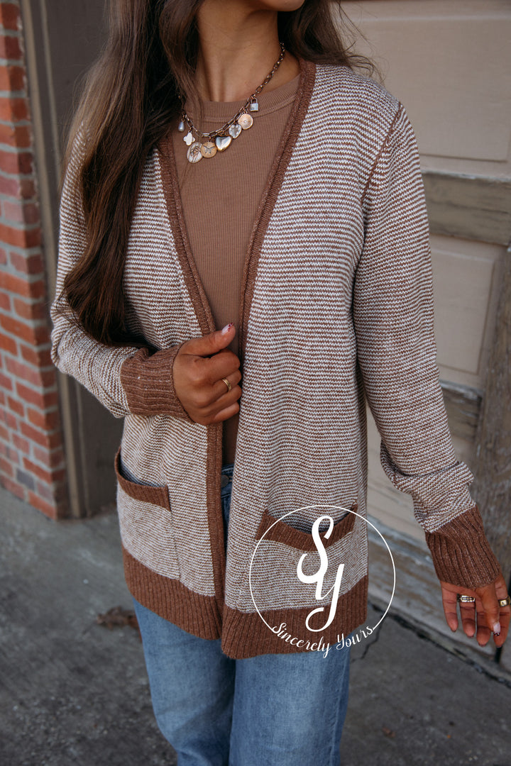 Noel Striped Cardigan-Camel