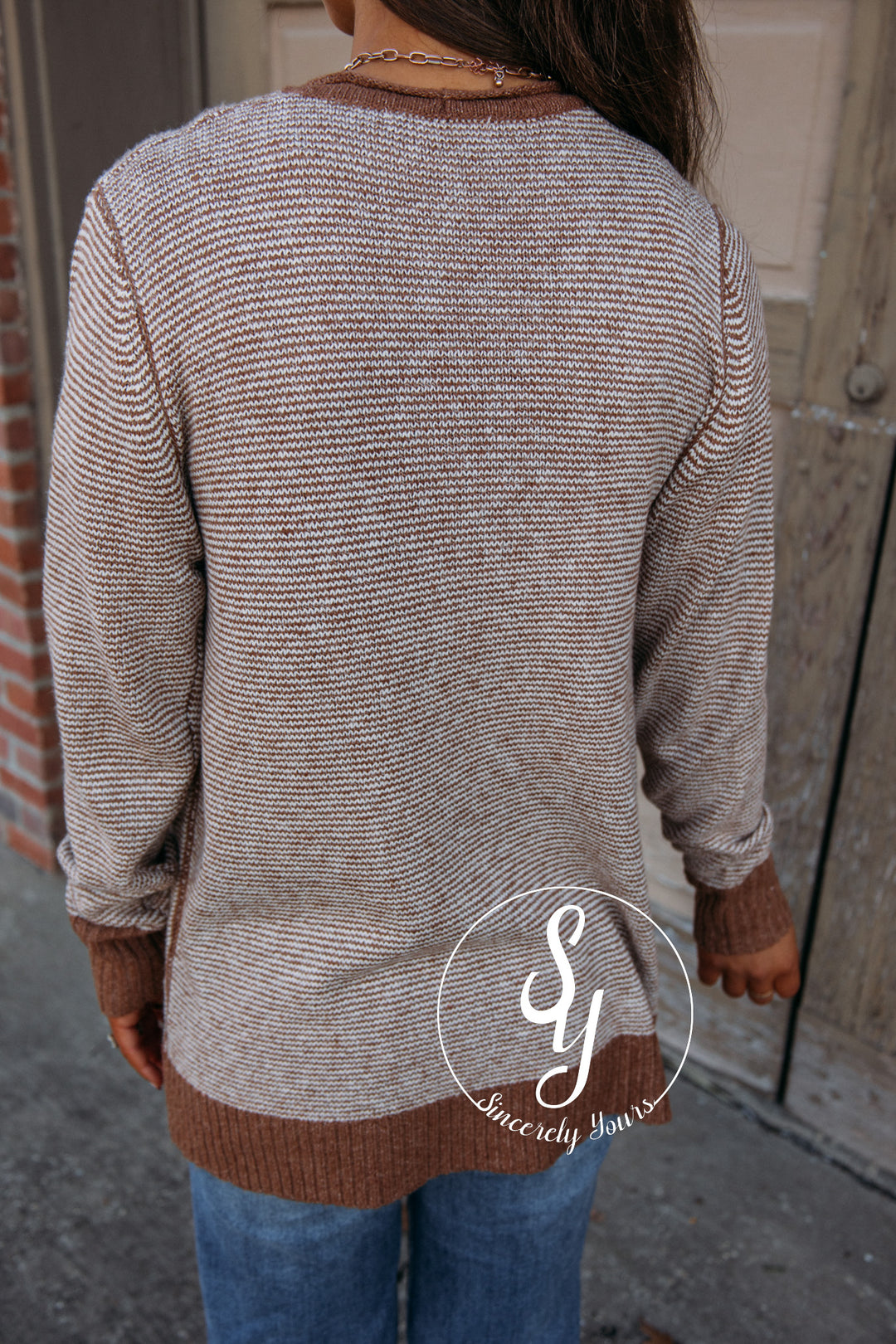 Noel Striped Cardigan-Camel