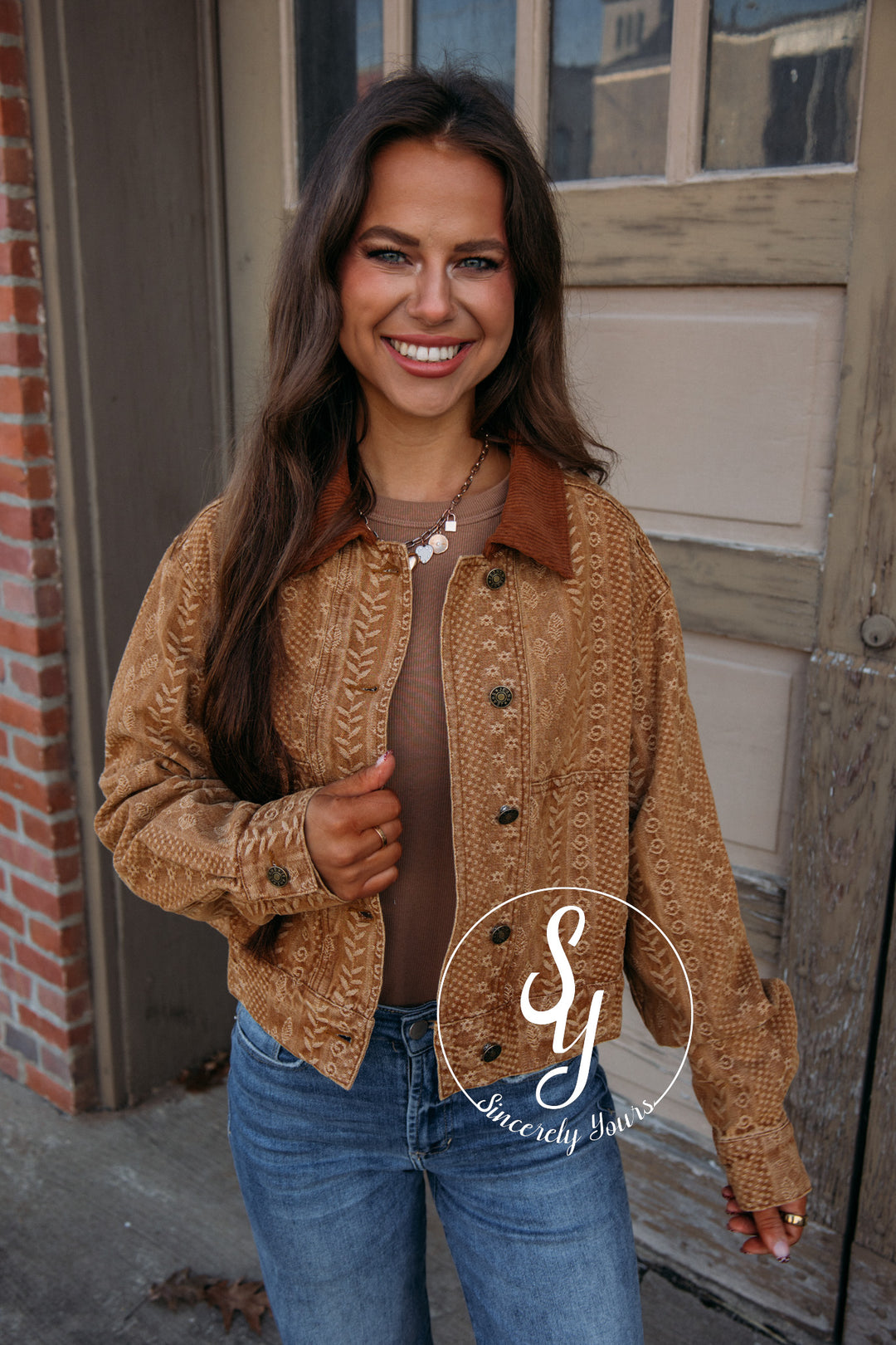 Juniper Floral Jacket-Camel/Brown