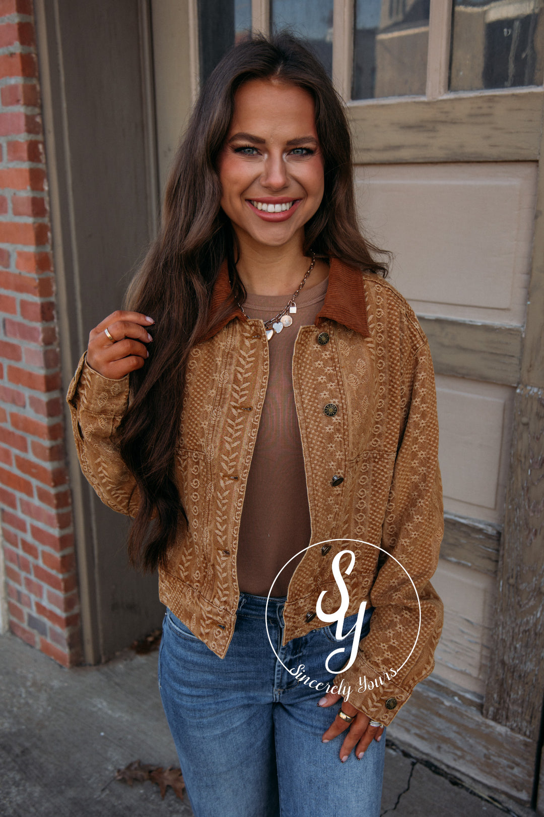 Juniper Floral Jacket-Camel/Brown