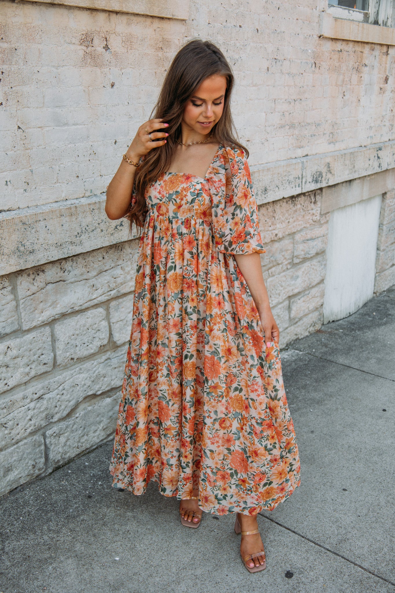 Glitter and Gold Dress - Peach