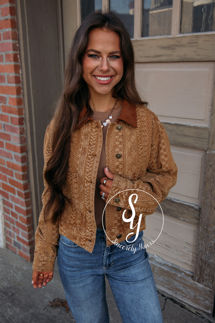 Juniper Floral Jacket-Camel/Brown