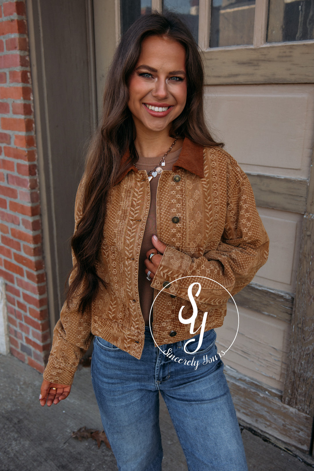 Juniper Floral Jacket-Camel/Brown