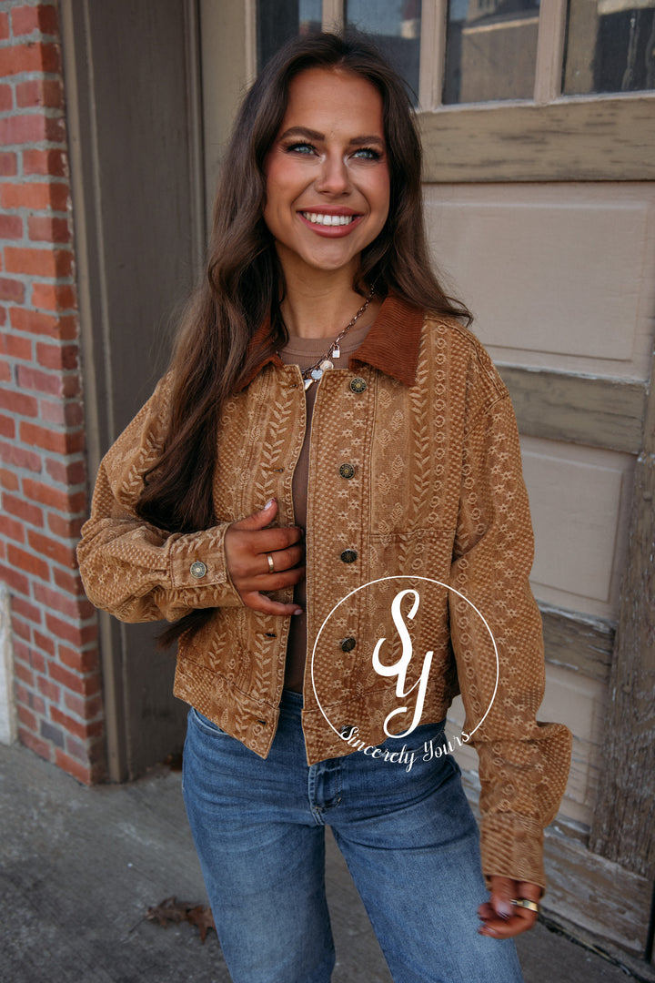 Juniper Floral Jacket-Camel/Brown