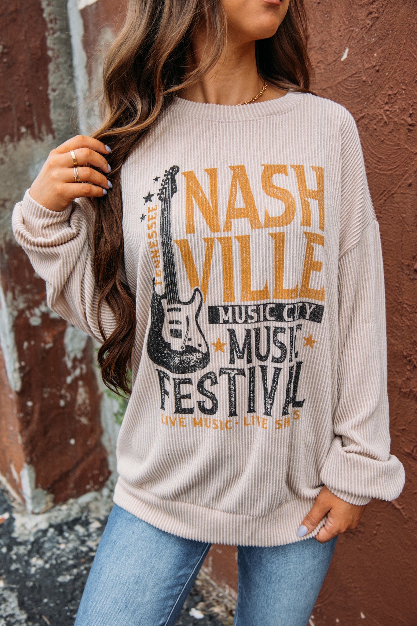 Nashville Ribbed Top - Oatmeal