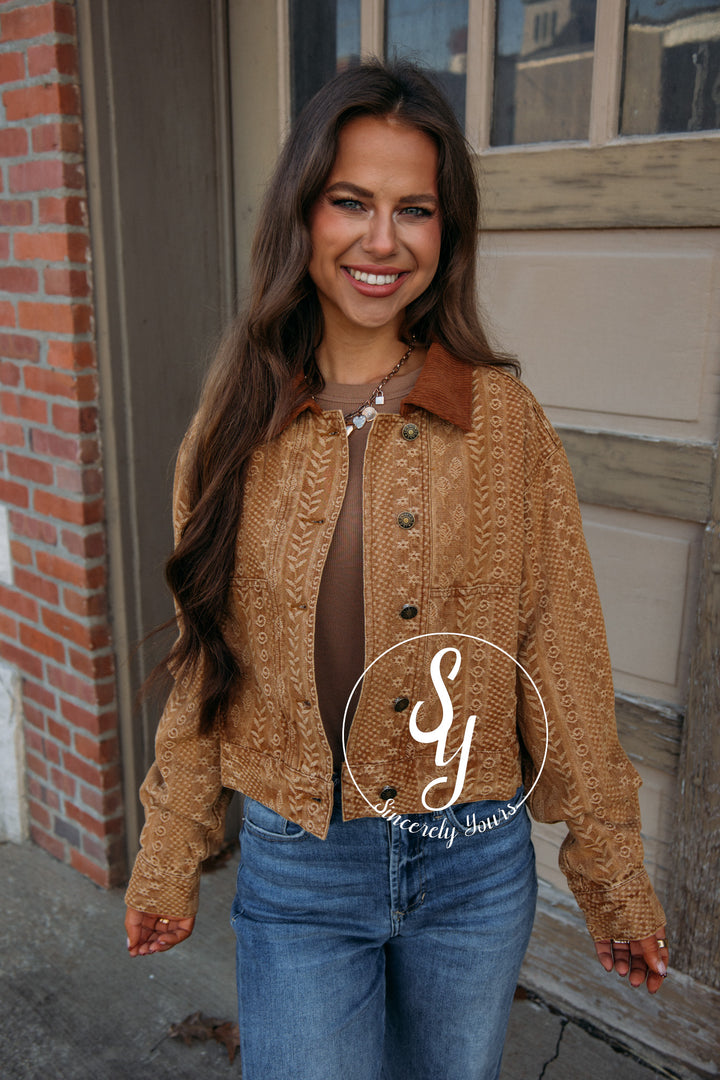 Juniper Floral Jacket-Camel/Brown