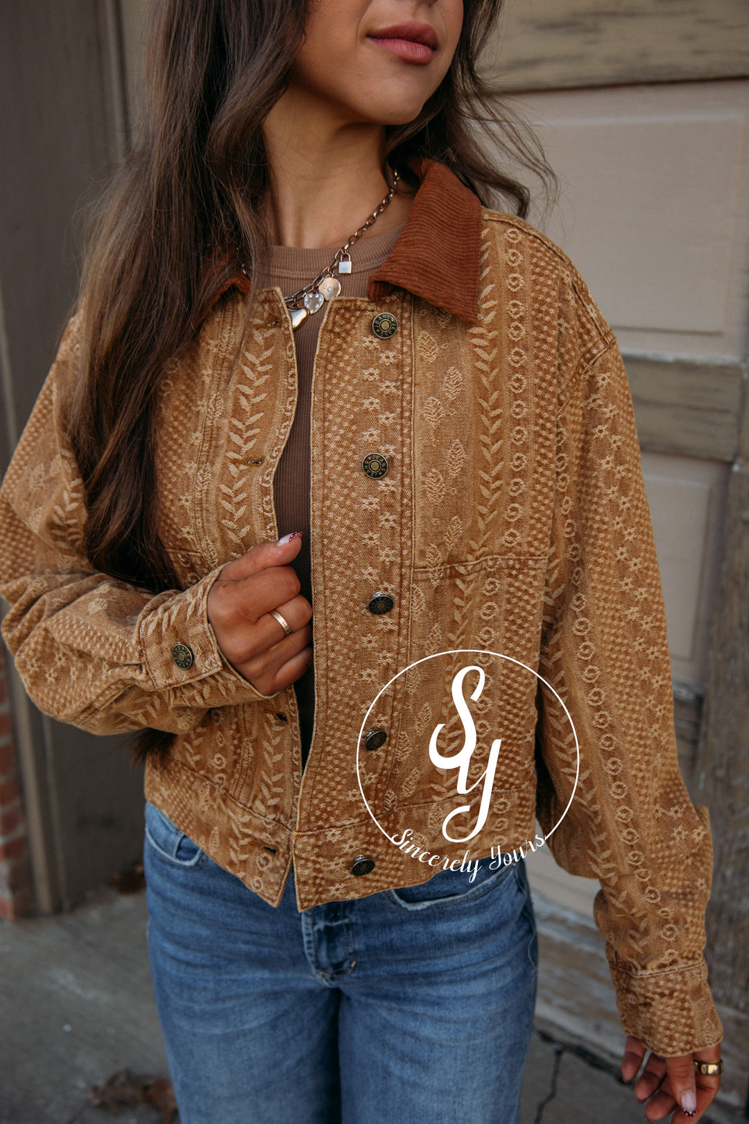 Juniper Floral Jacket-Camel/Brown