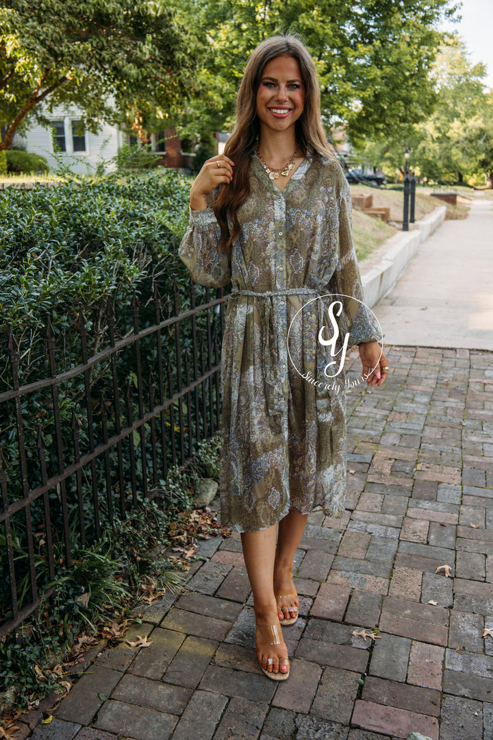 Cabin Parkway Dress- Sage Multi