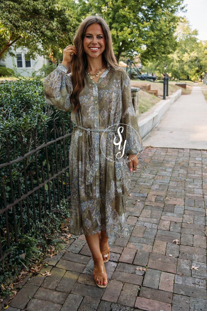 Cabin Parkway Dress- Sage Multi