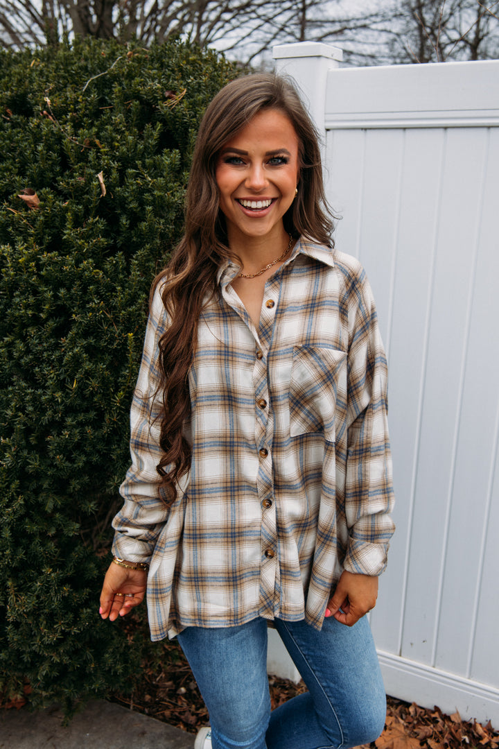 Plaid Perfect Flannel - Cream/Blue