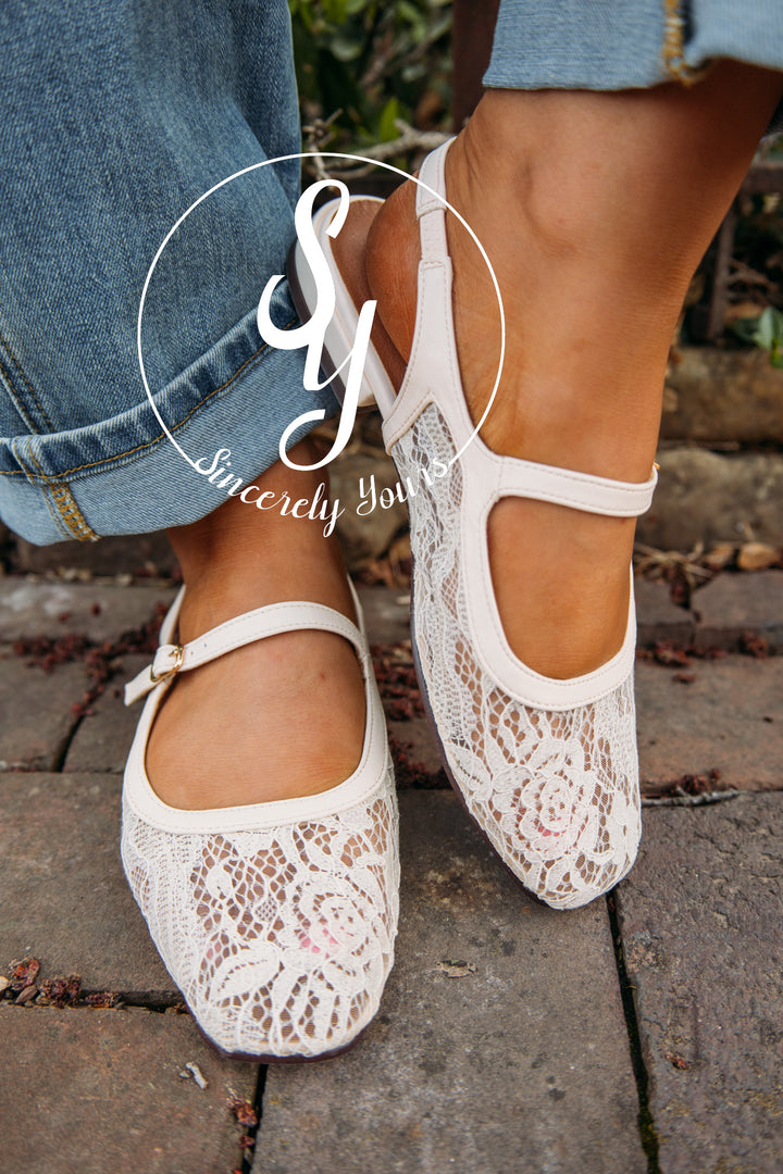 Madison Slingback Lace Flats- Cream