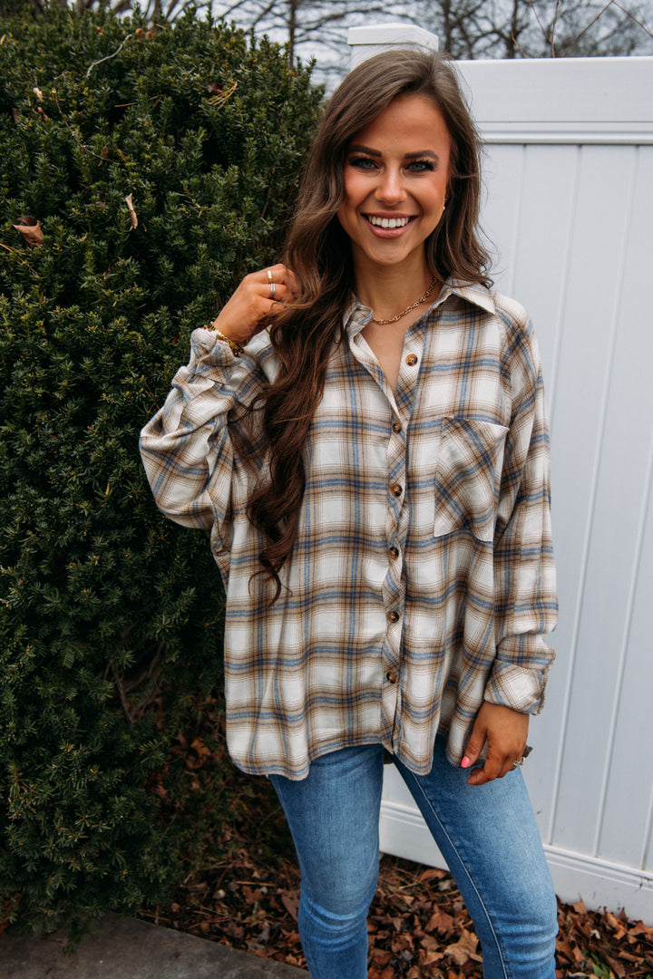 Plaid Perfect Flannel - Cream/Blue