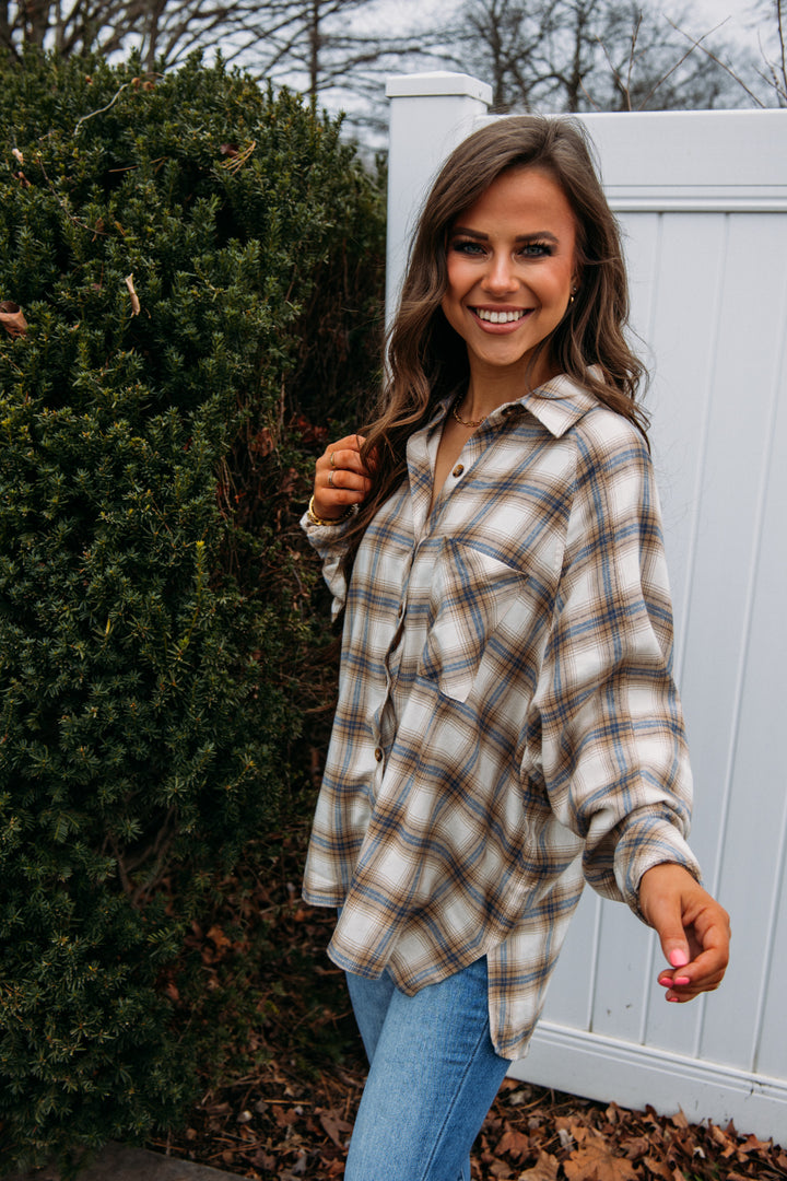 Plaid Perfect Flannel - Cream/Blue