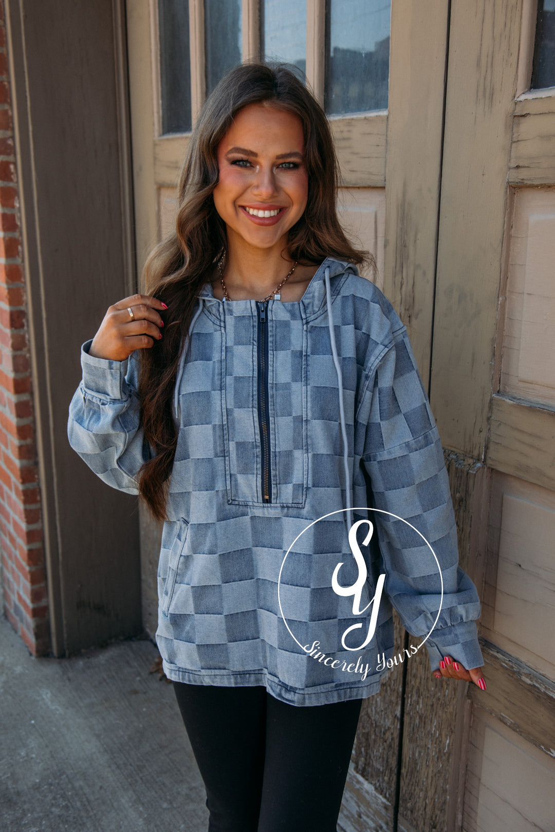 Checkered Life Pullover - Denim