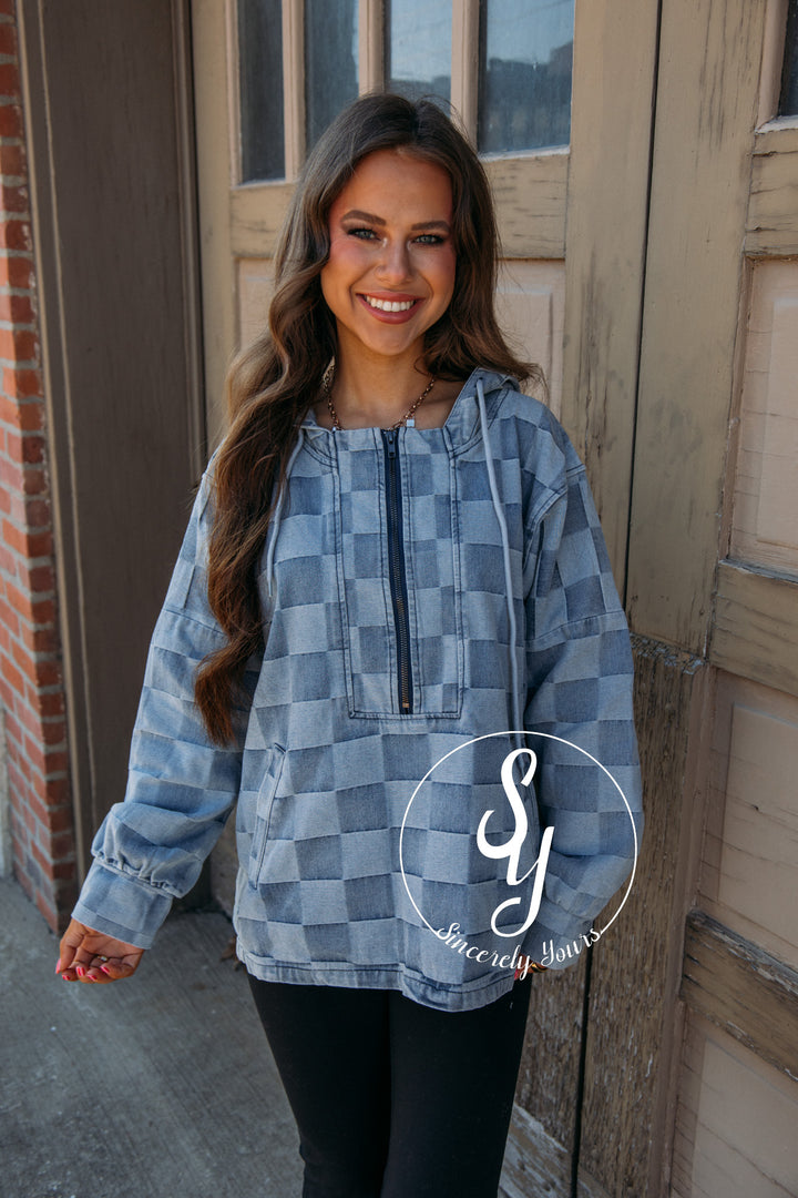 Checkered Life Pullover - Denim
