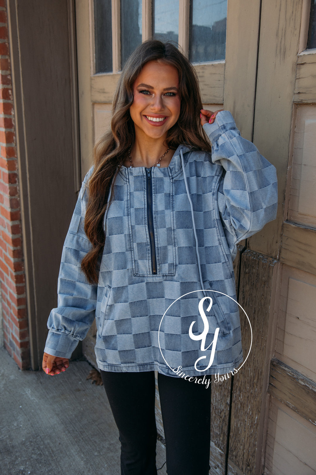 Checkered Life Pullover - Denim