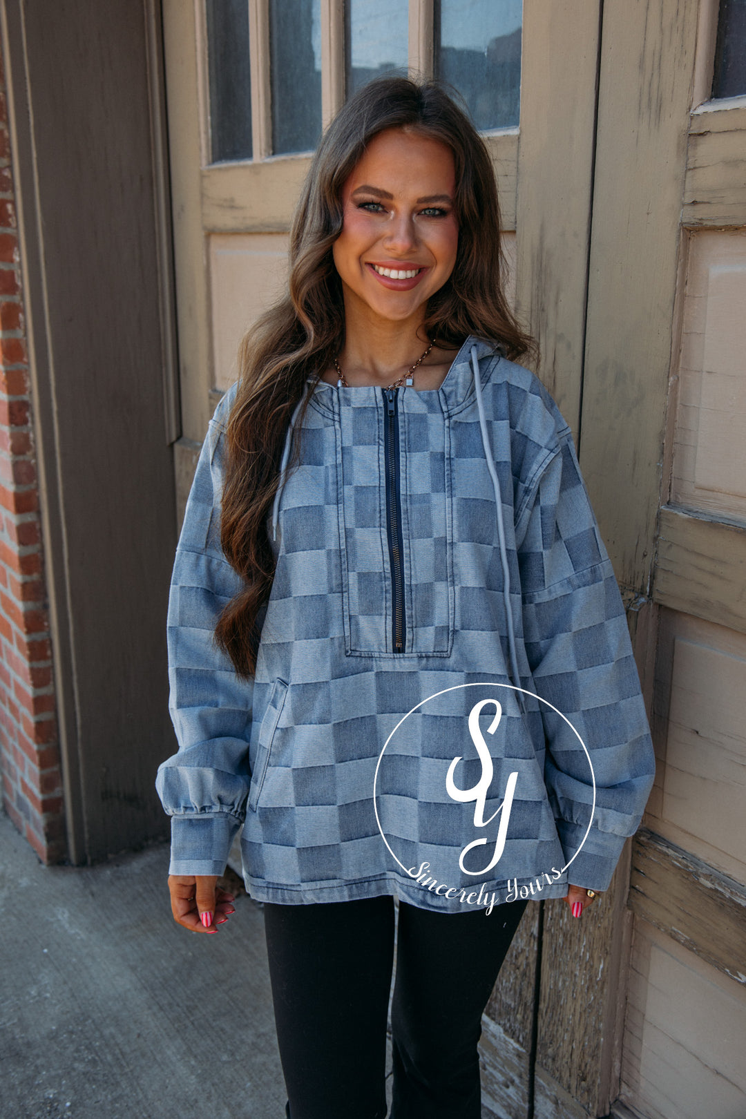 Checkered Life Pullover - Denim