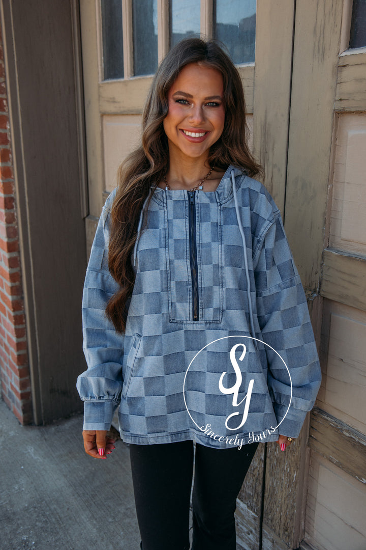 Checkered Life Pullover - Denim
