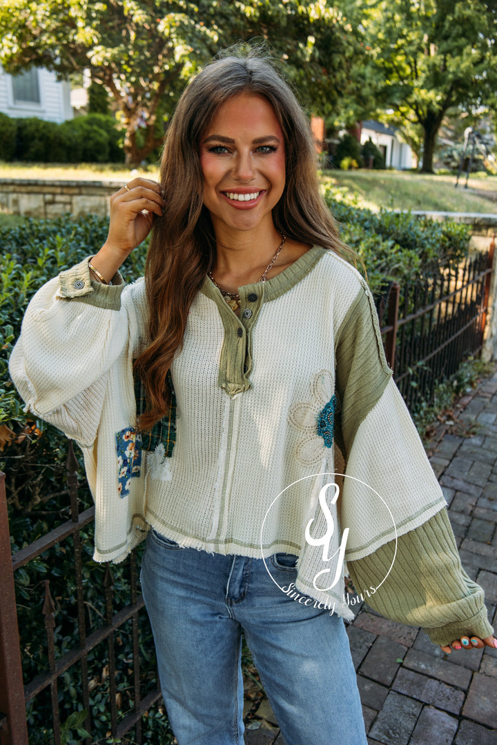 Plaid Daisy Top- Cream Multi