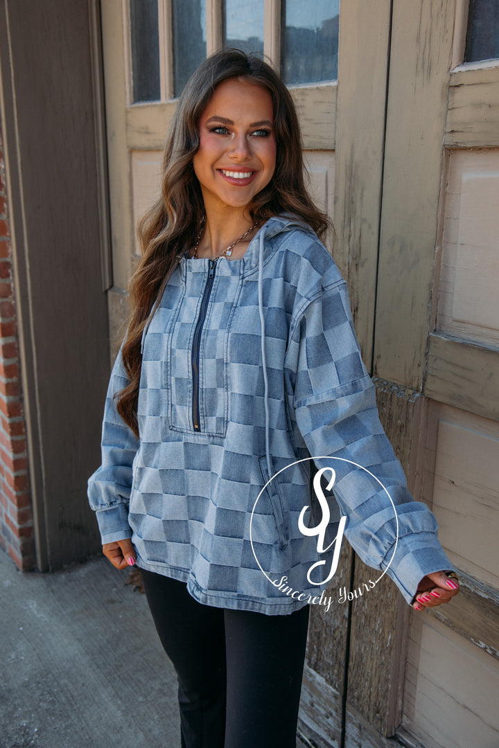 Checkered Life Pullover - Denim
