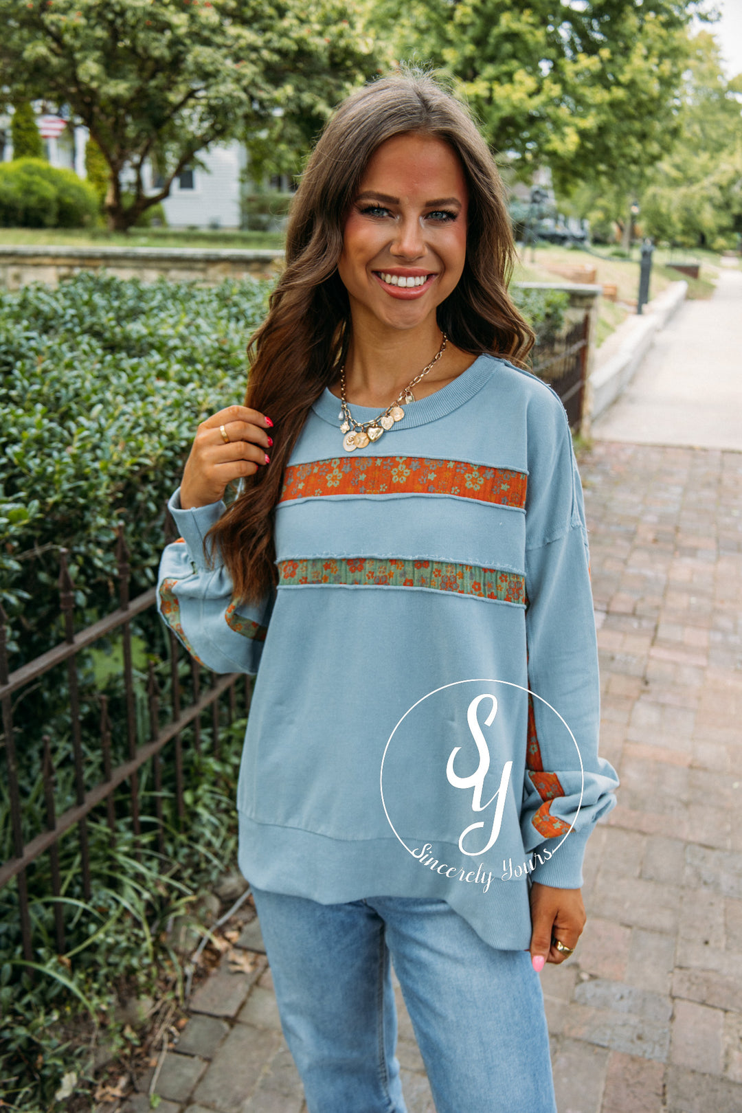Stripe Fabric Crew- Dusty Blue