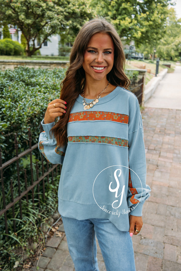 Stripe Fabric Crew- Dusty Blue