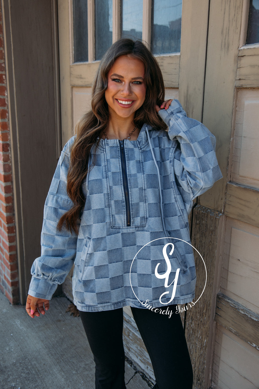 Checkered Life Pullover - Denim