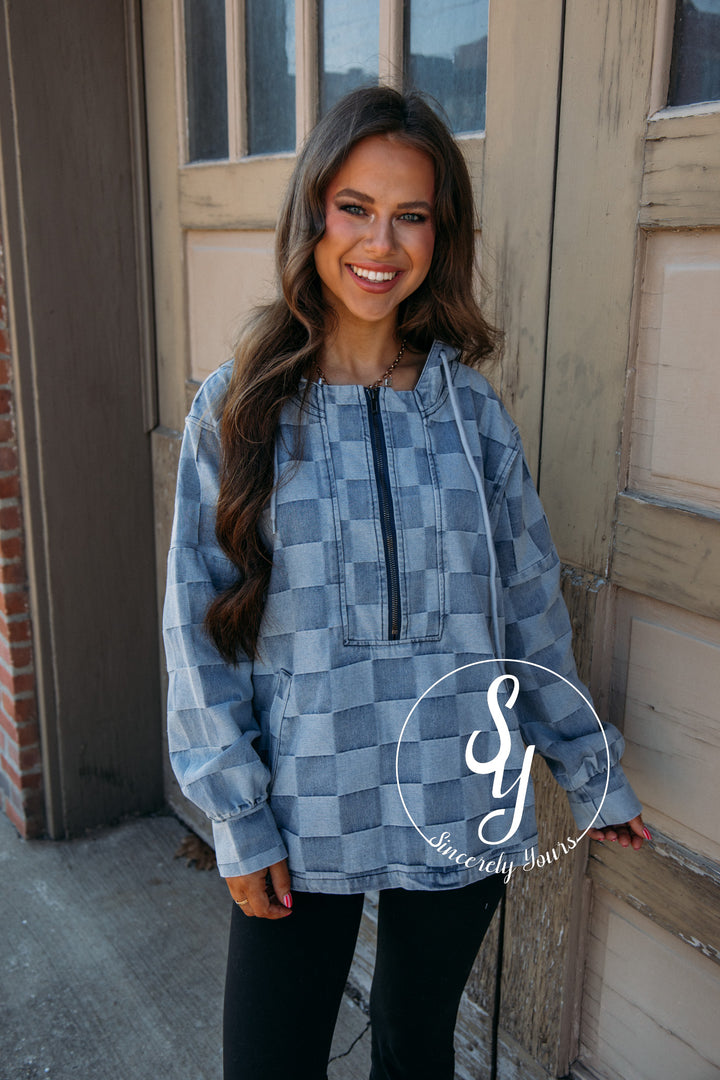 Checkered Life Pullover - Denim