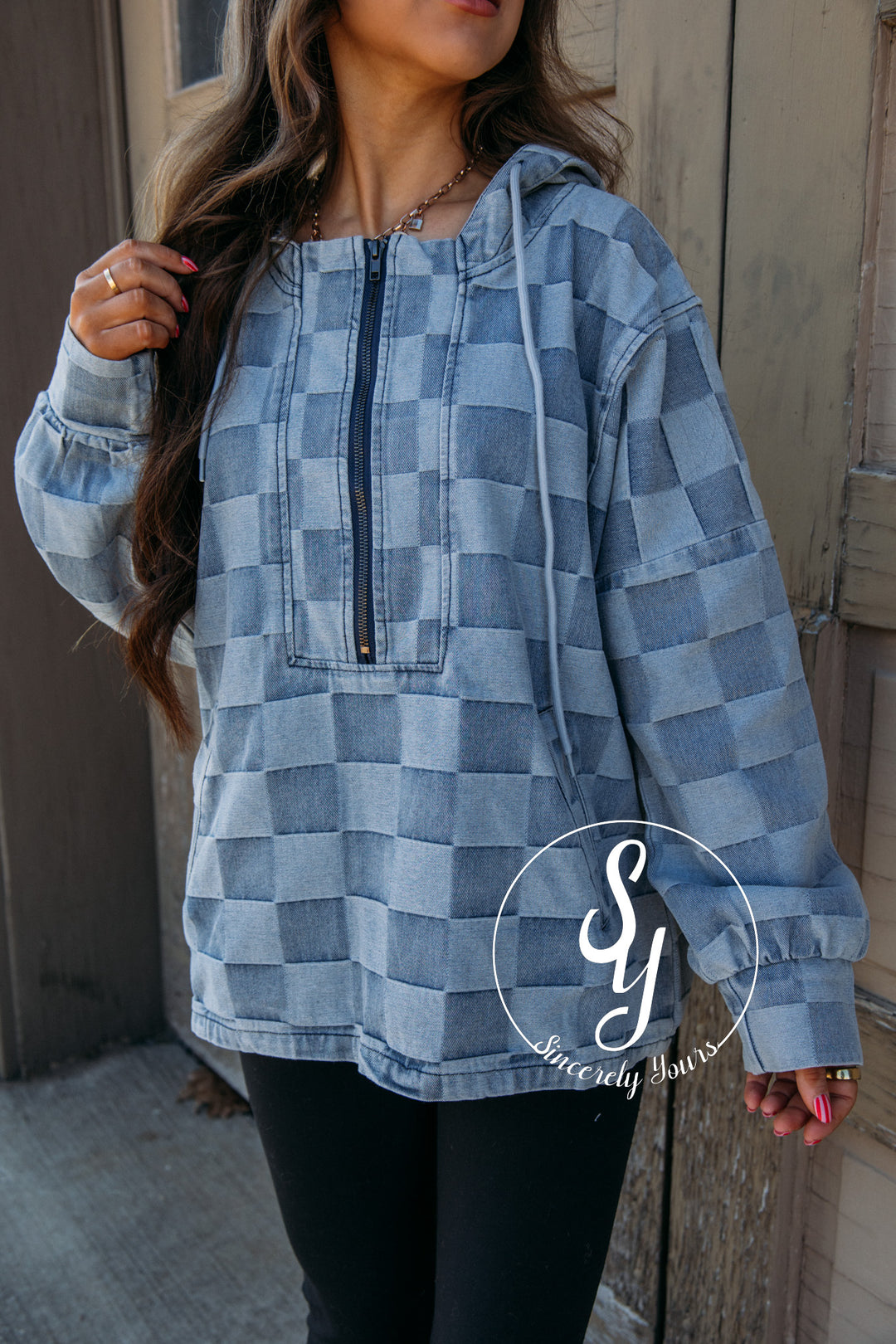 Checkered Life Pullover - Denim