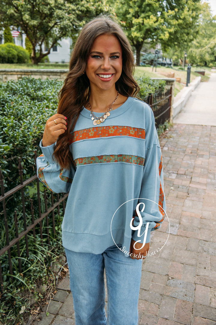 Stripe Fabric Crew- Dusty Blue
