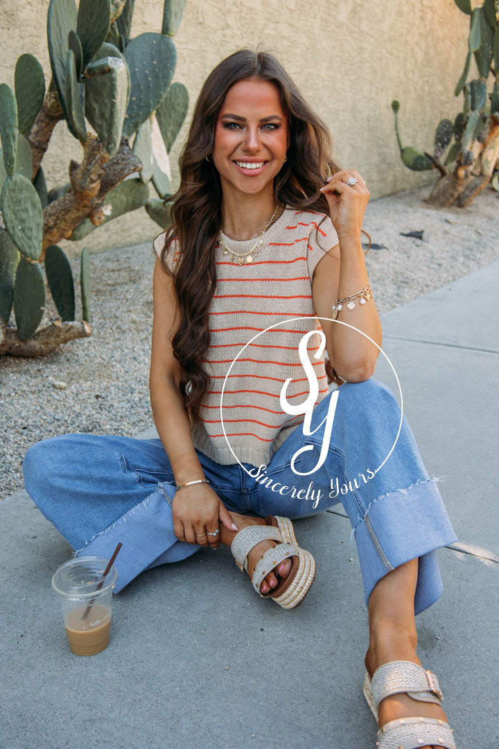 Graceful Life Top- Coral/Taupe