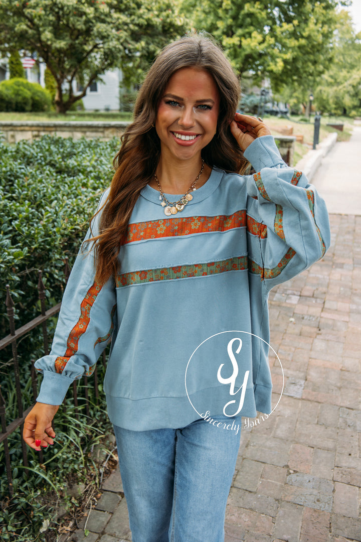 Stripe Fabric Crew- Dusty Blue