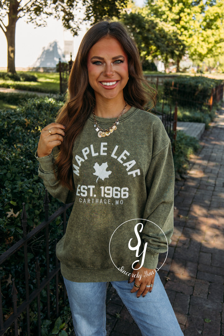 Maple Leaf Patch Crewneck - Thyme