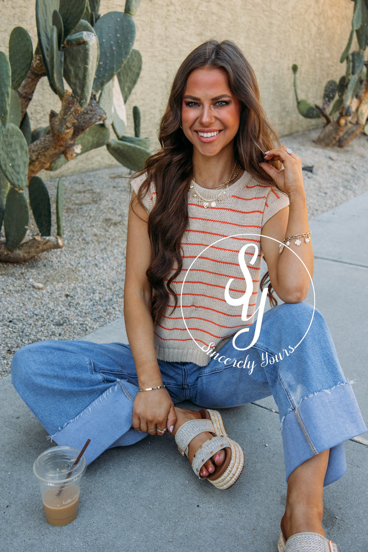 Graceful Life Top- Coral/Taupe