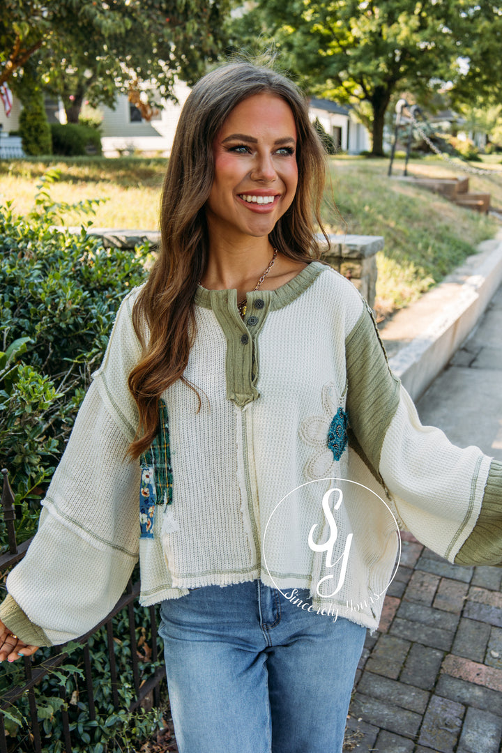 Plaid Daisy Top- Cream Multi