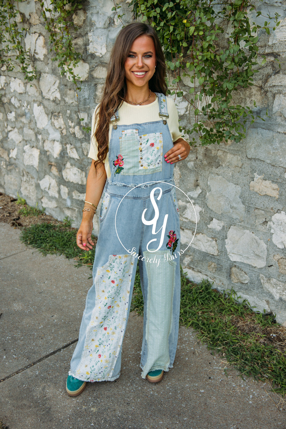 Livin' In Patch Overalls- Denim