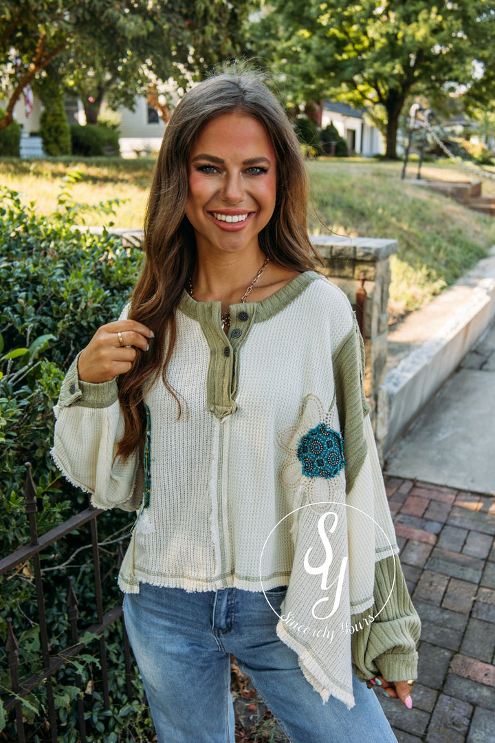 Plaid Daisy Top- Cream Multi