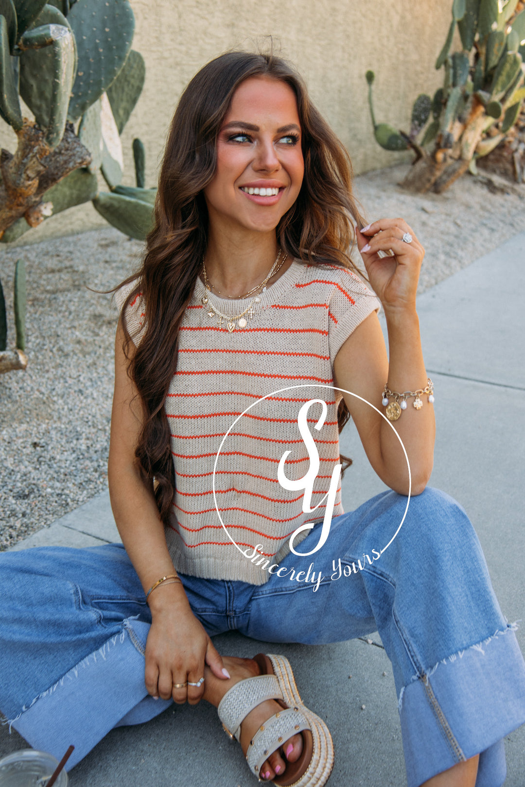 Graceful Life Top- Coral/Taupe
