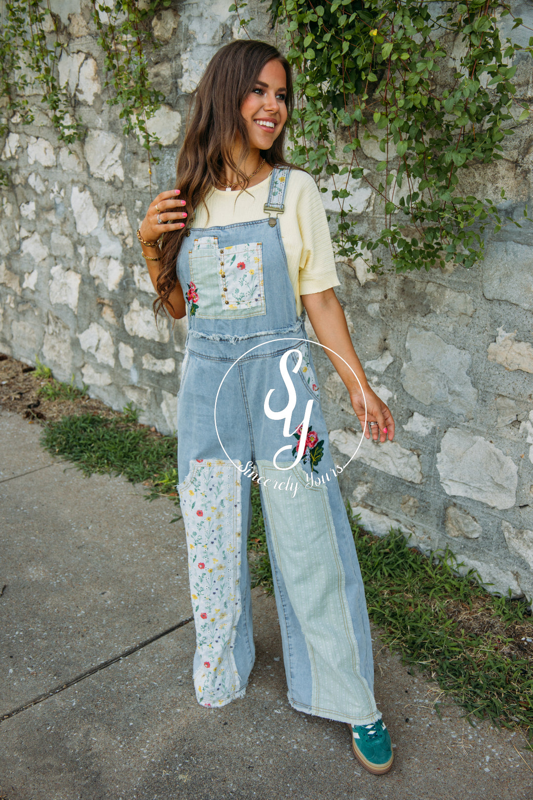 Livin' In Patch Overalls- Denim