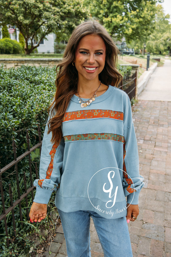 Stripe Fabric Crew- Dusty Blue