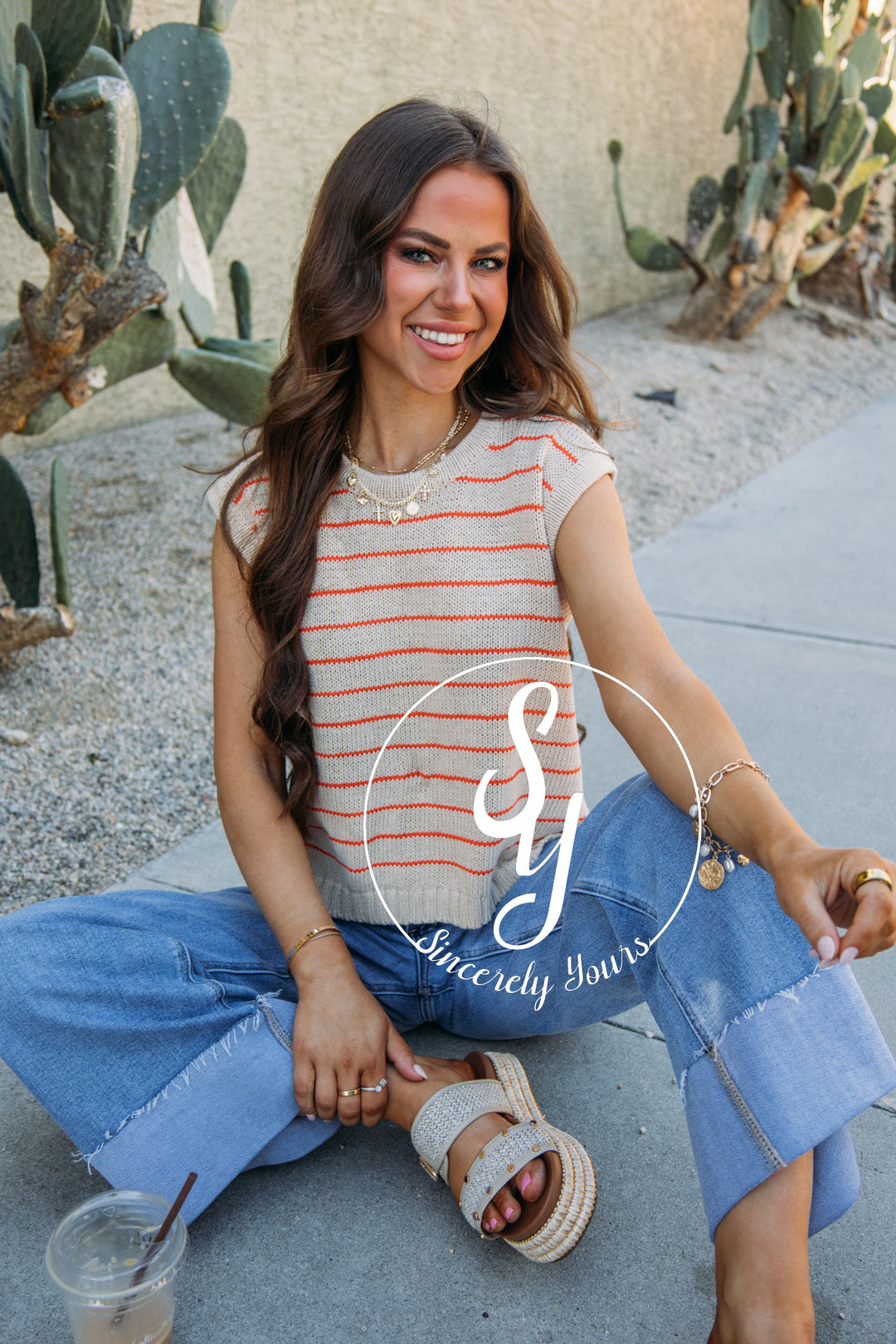 Graceful Life Top- Coral/Taupe