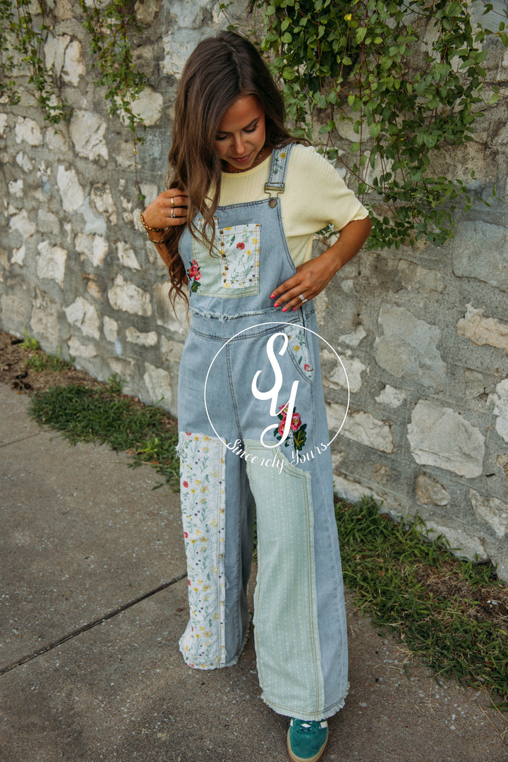 Livin' In Patch Overalls- Denim